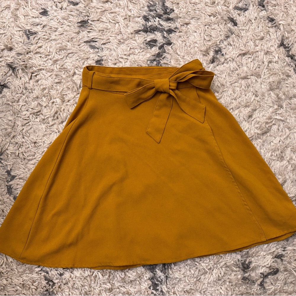 American Apparel Mustard A-Line Skirt with Bow